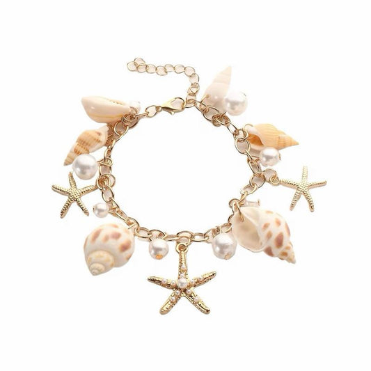 Ocean Charm Bracelet for Women – Gold Shell & Starfish Beach Jewelry, Summer Style